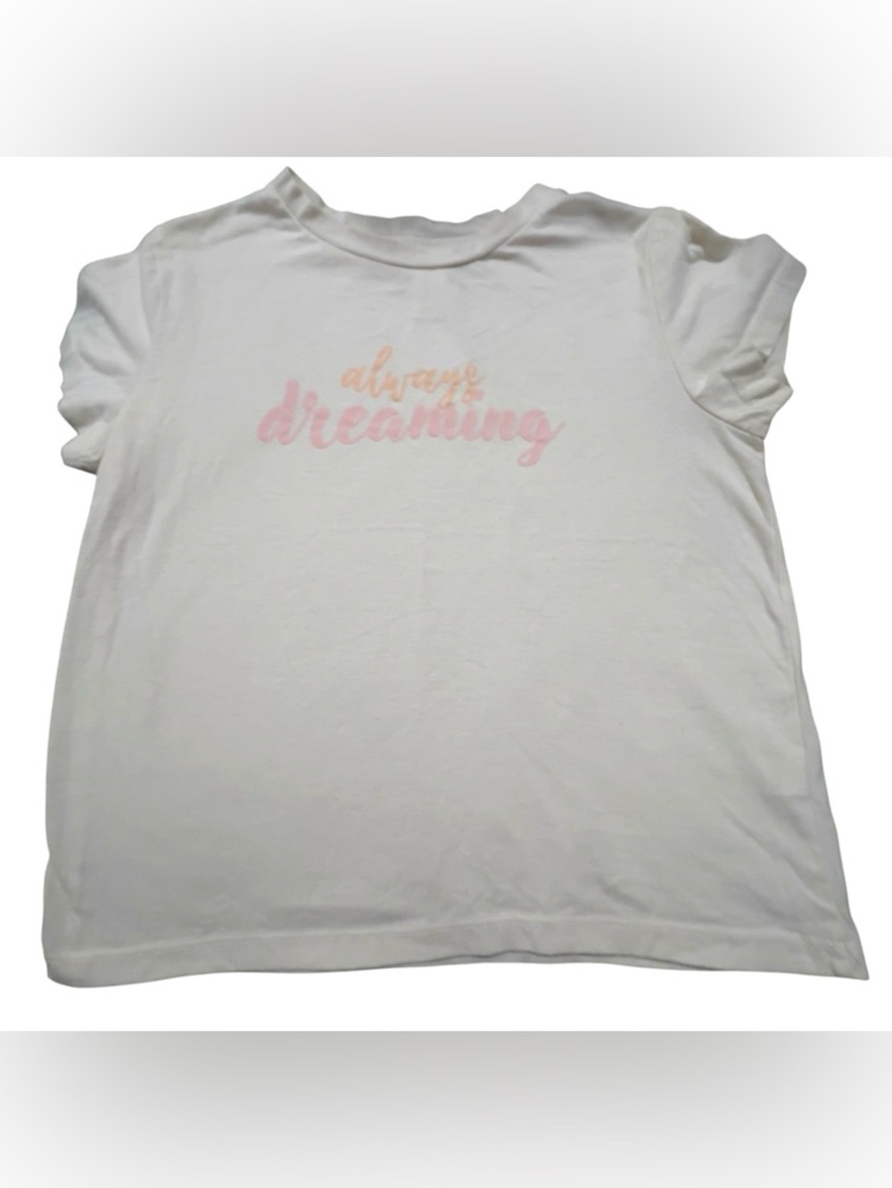 Love White Tee with Pink Script 'Always Dreaming'